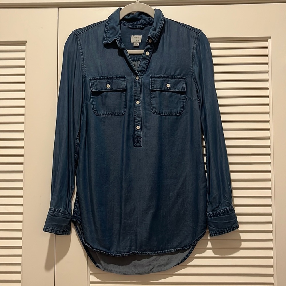 Dark denim quarter button up with long sleeve